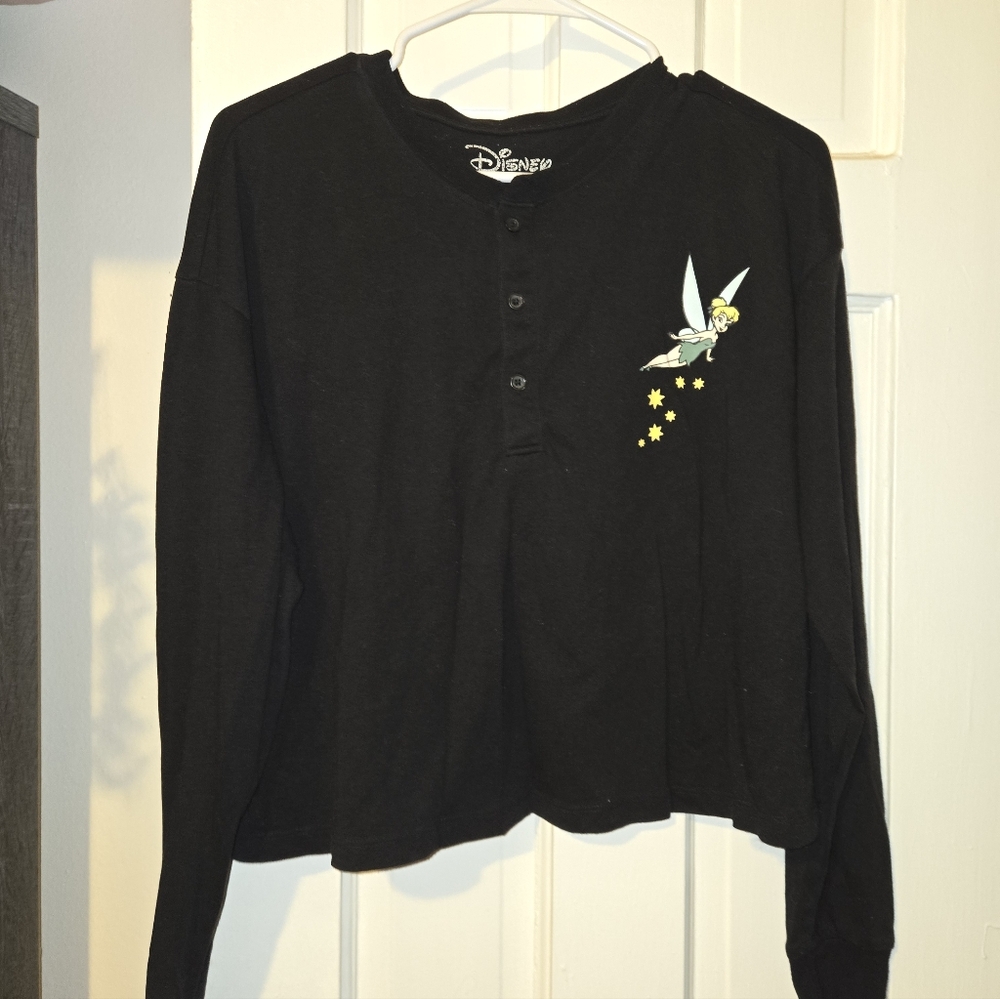 Disney Juniors' Tinkerbell long-sleeve crop henley shirt Size X Large
